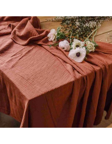 Plaid / Nappe en double gaze de coton 170x250 - Rouille - Les pensionnaires - Fées et PIrates
