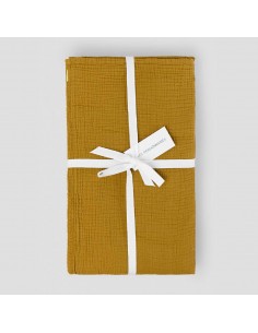 Plaid / Nappe en double gaze de coton 170x250 - Jaune safran - Les pensionnaires - Fées et PIrates