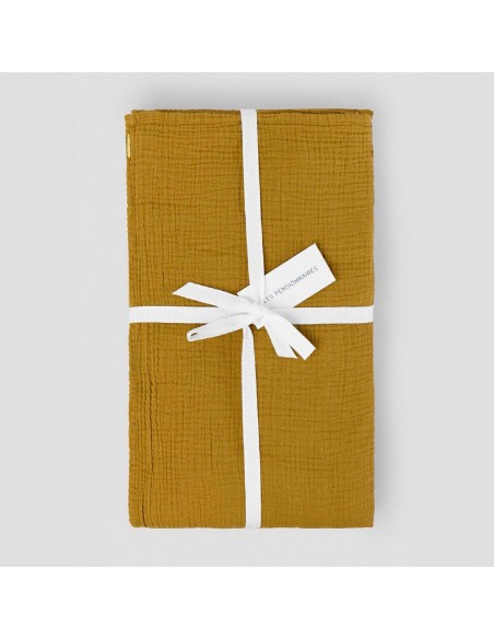 Plaid / Nappe en double gaze de coton 170x250 - Jaune safran - Les pensionnaires - Fées et PIrates