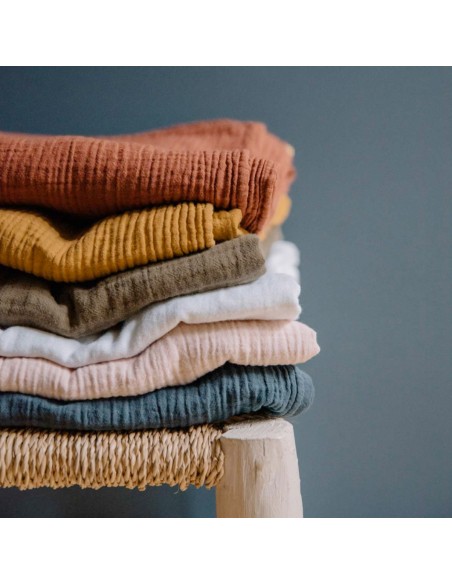 Plaid / Nappe en double gaze de coton 170x250 - Jaune safran - Les pensionnaires - Fées et PIrates