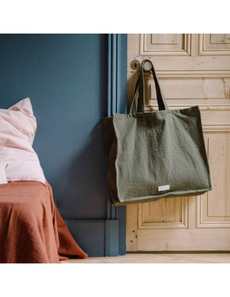 Grand cabas en toile de coton bio - Vert câpre - Les pensionnaires - Fées et PIrates