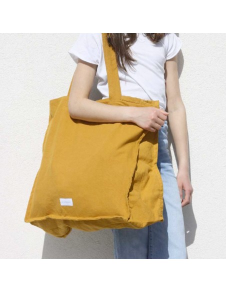 Grand cabas en toile de coton bio - Jaune safran - Les pensionnaires - Fées et PIrates